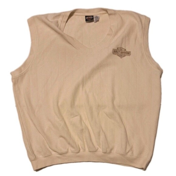 Harley Davidson Men’s XL Beige V-Neck Sweater Vest Cotton Blend Greenville SC - Picture 1 of 6